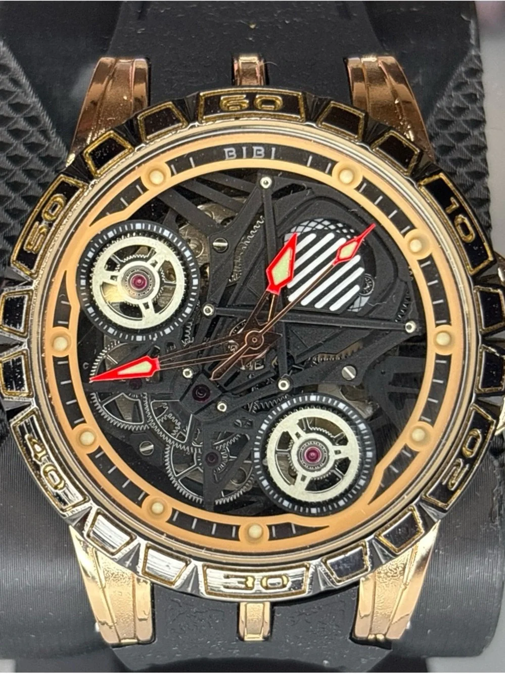 BiBi Automatic Men's Black and Gold Skeleton Sport Watch